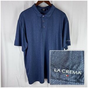 AKWA Short Sleeve‎ Polo Shirt Mens XL Navy Blue Geometric Made In USA La Crema